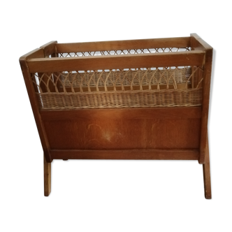 Rattan wood magazines rack 70s