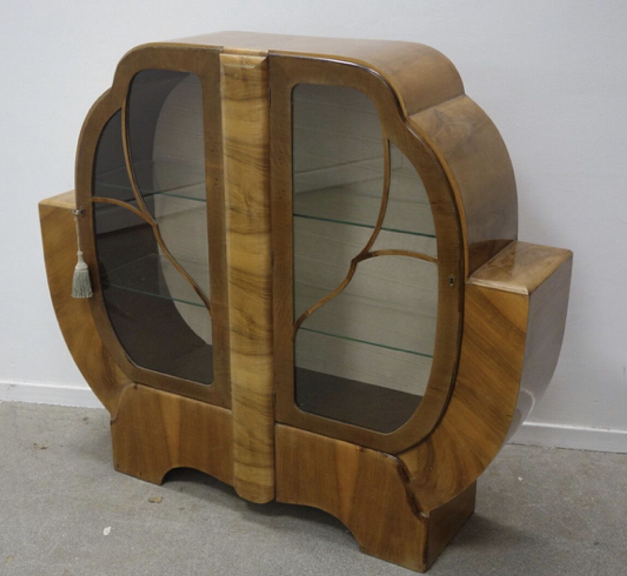 Art deco period showcase in walnut veneer