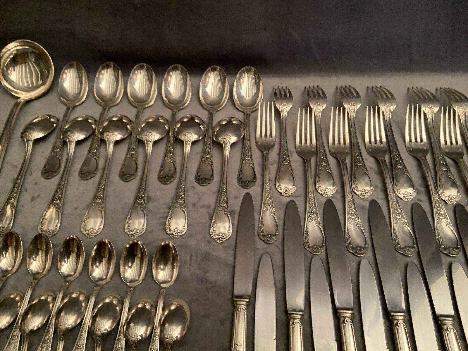 Cutlery set in silver metal style Louis XV Knives forks spoons
