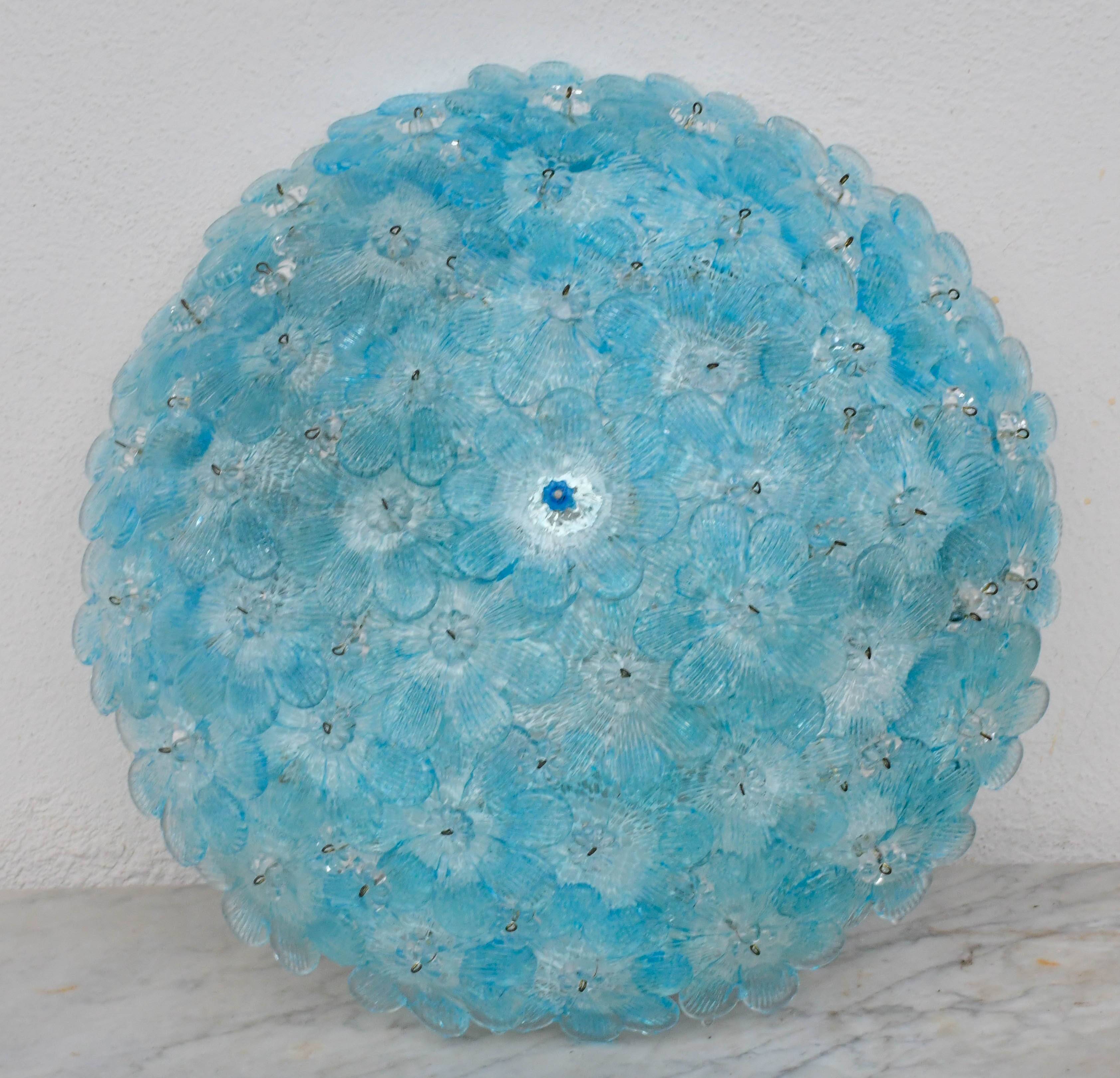 Amazing Murano ceiling light blu rubino flower by Seguso for Venini, Italy