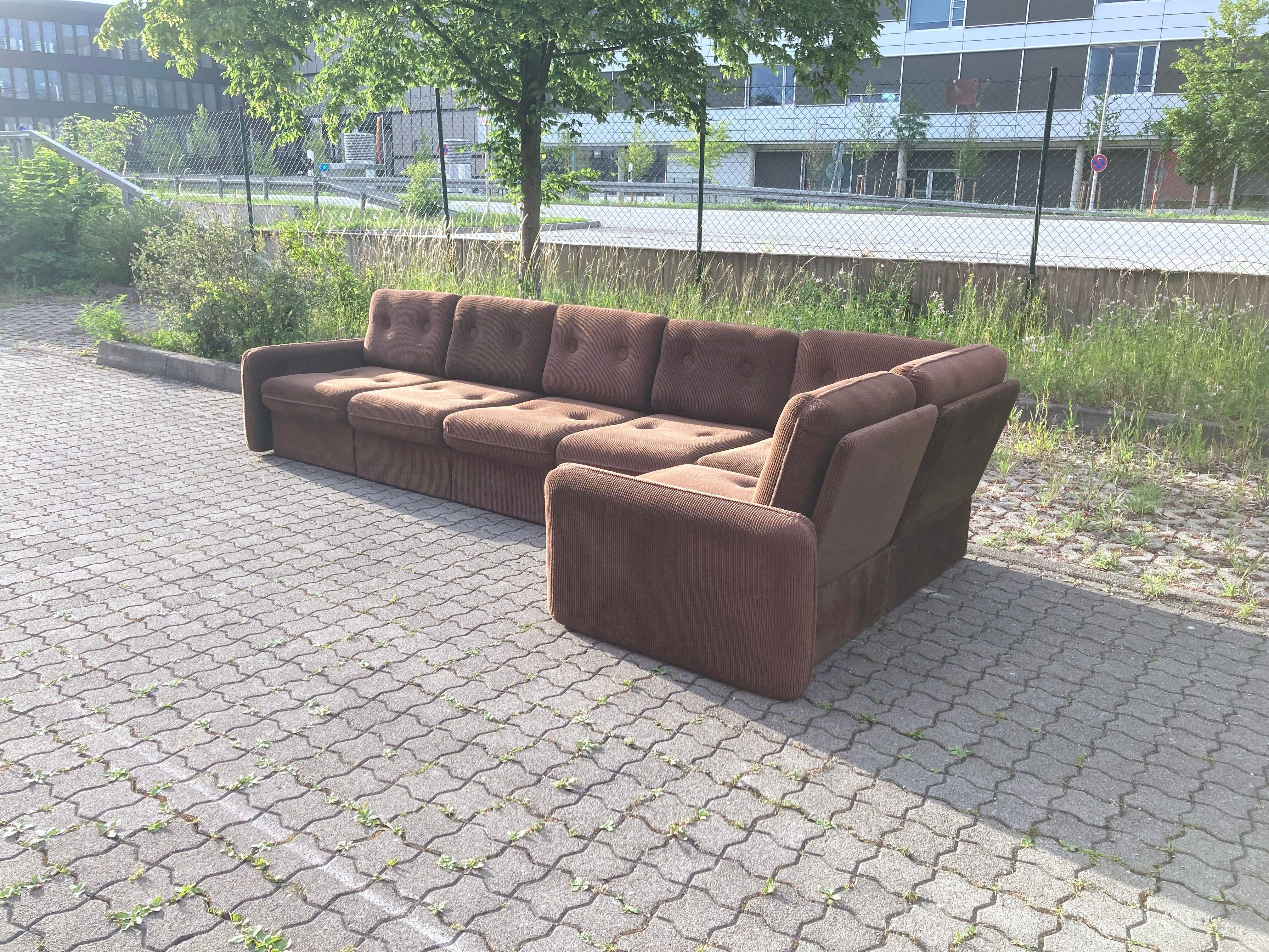 Vintage Modular Sofa in Brown Velvet Corduroy, 1970s