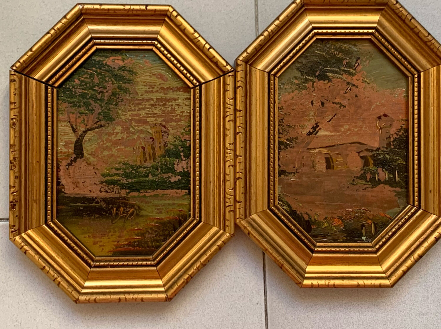 Lot 2 old paintings oil painting signed