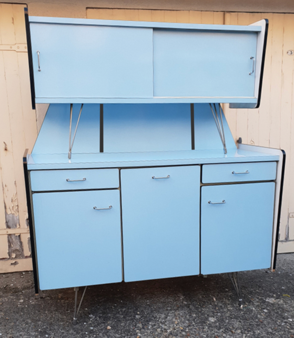 Formica buffet SIF, 3 doors, blue, vintage, years 50