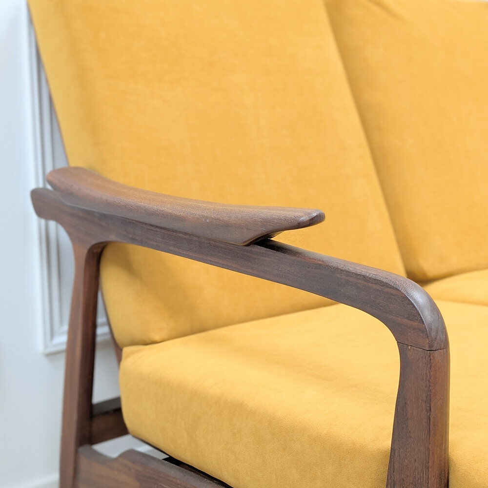 Second-hand Danish teak canapé, reupholstered in yellow, 1960s.