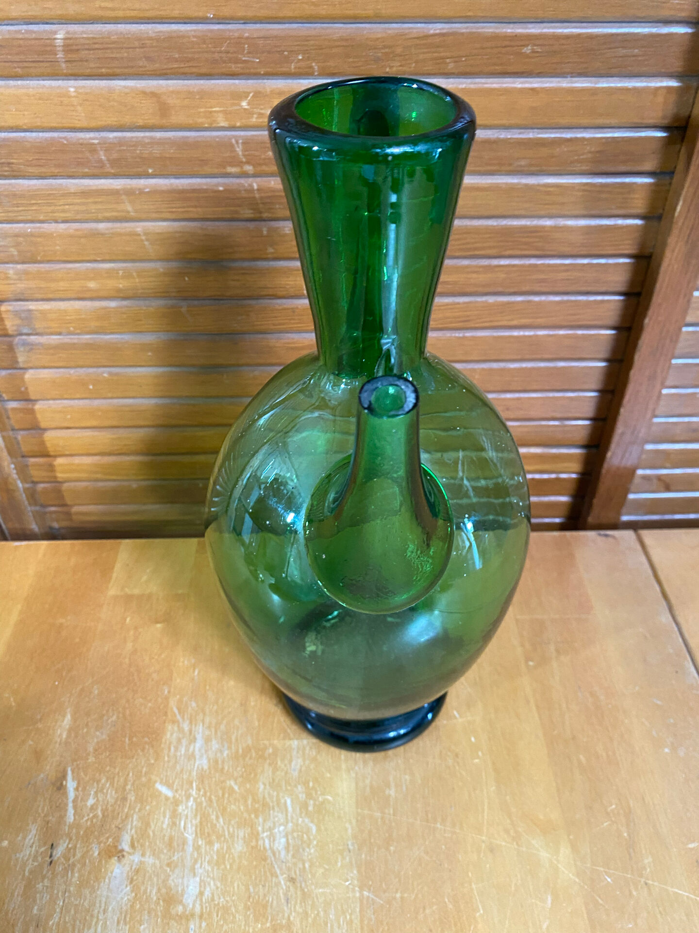 Old pitcher jug empoli bubbled green glass italy vintage