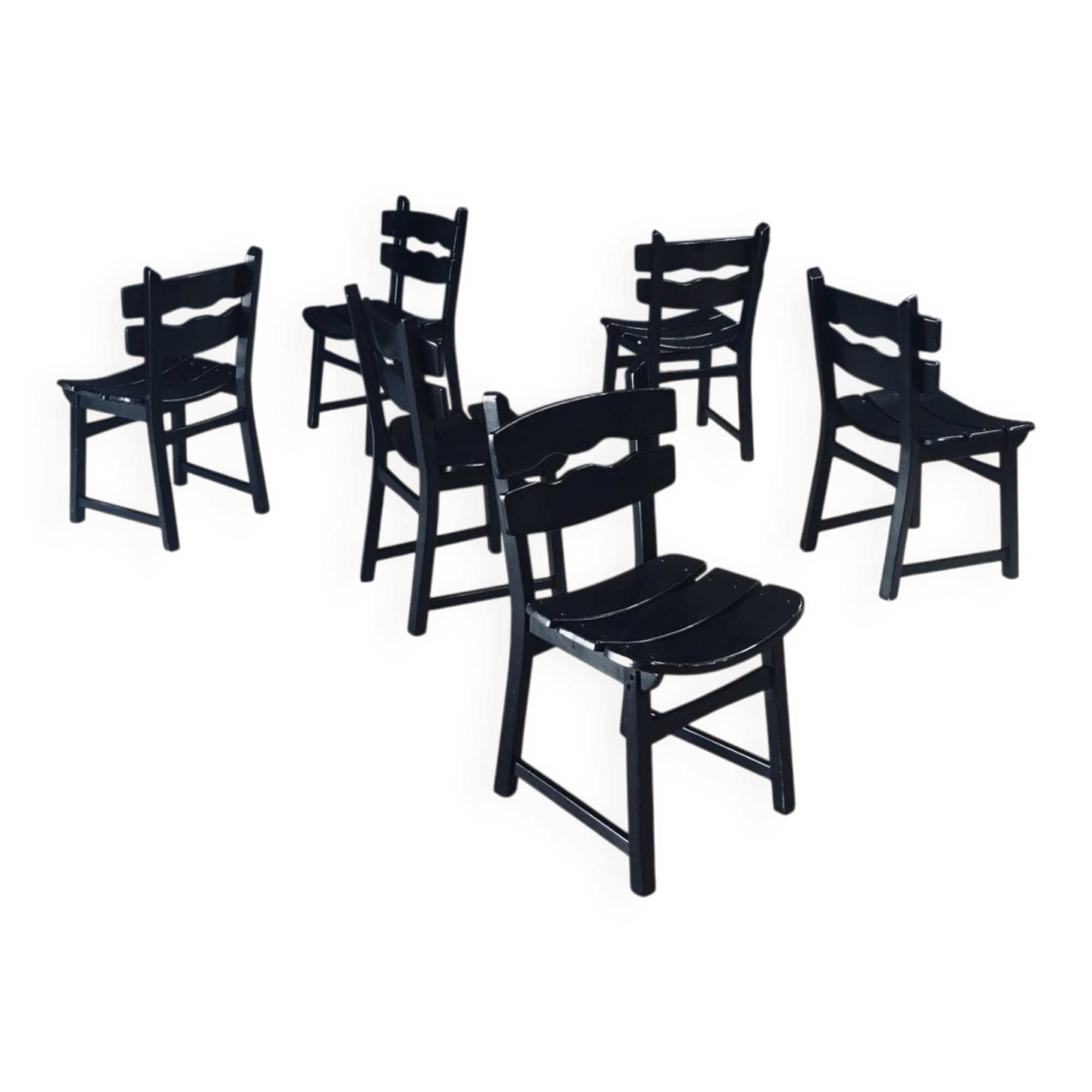 Brutalist dining chairs by Dittmann for Awa Radbound, Netherlands, 1970s, set of 6.