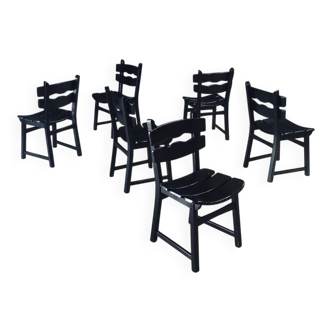 Brutalist dining chairs by Dittmann for Awa Radbound, Netherlands, 1970s, set of 6.