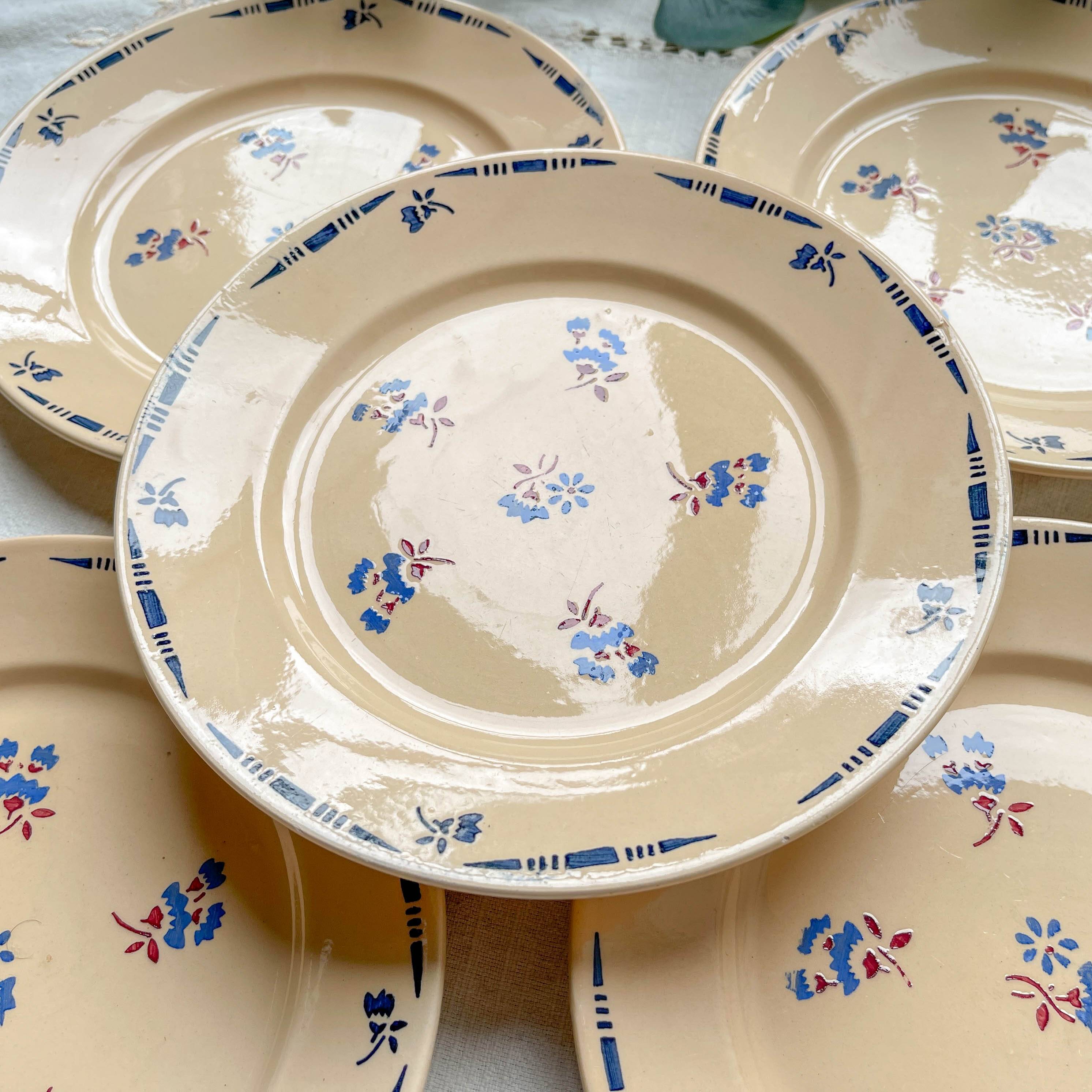 5 small vintage porcelain plates K&G Luneville "Flore" 1950s small blue flowers
