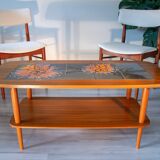 Ceramic and teak coffee table, Scandinavian design from the 60s