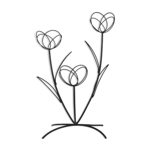 porte plantes fer lacqué noir en forme des fleurs 1950