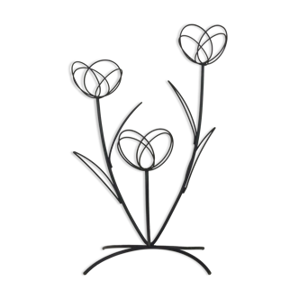 Plant holder iron lacqué black in the shape of flowers 1950