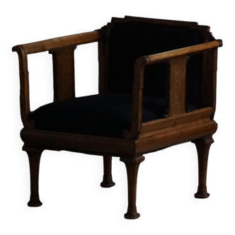 Early 20th century Danish Art Nouveau armchair, reupholstered in charcoal boucle.