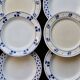 6 mismatched vintage flat plates in blue and white porcelain