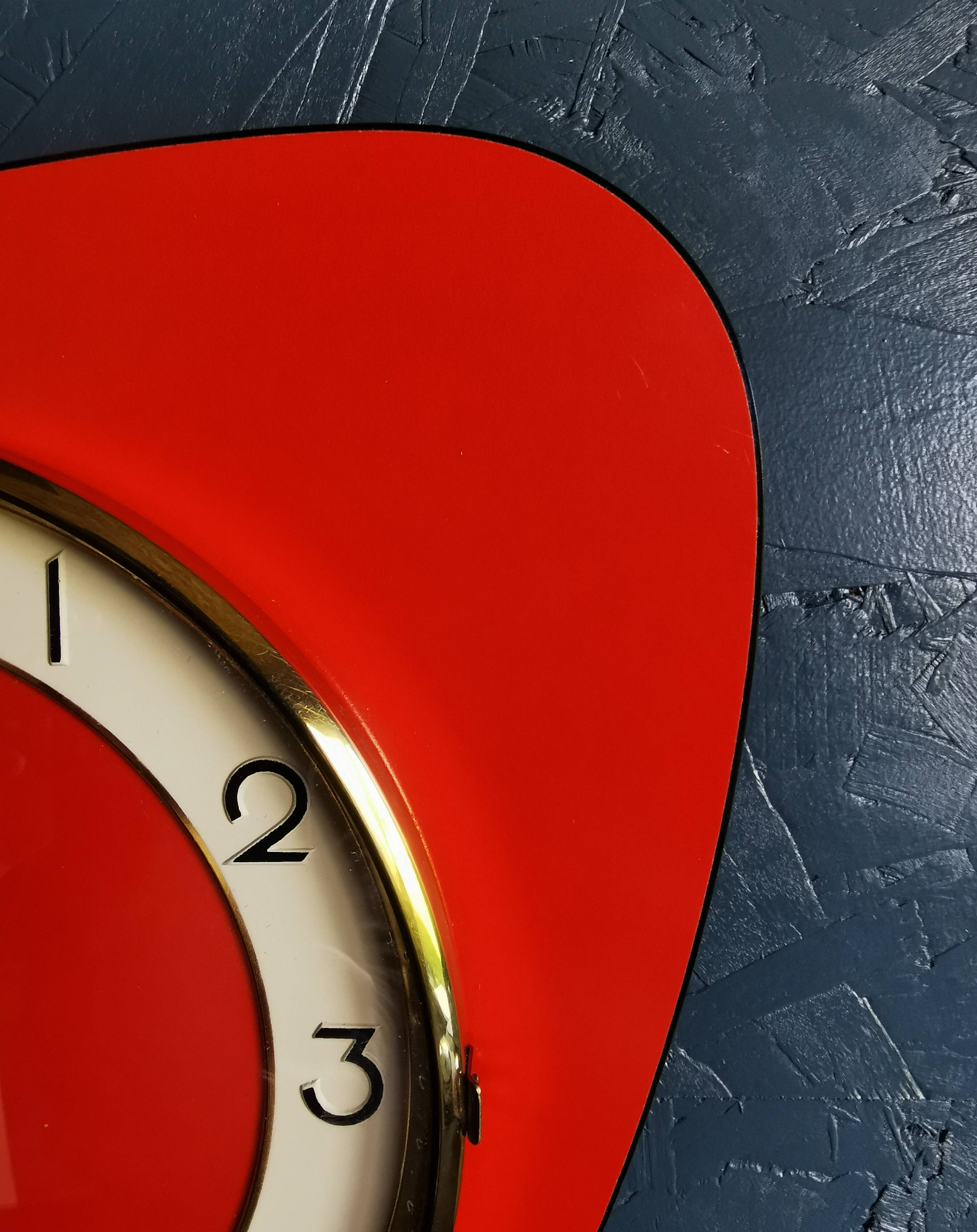 Vintage formica clock asymmetrical silent wall clock "Red Star"