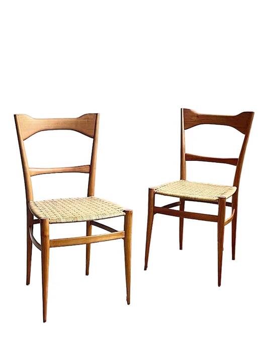 Pair of mid-century woven-seat dining chairs by G.B. Marangoni, Italy 1950s