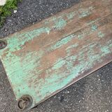 Pair of green teak coffee tables.