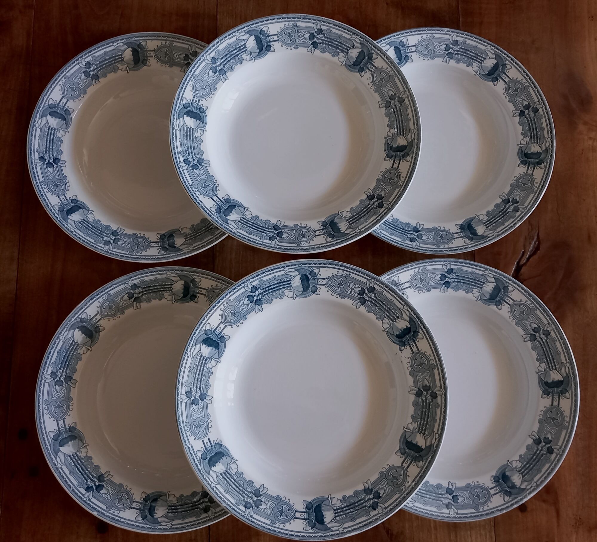 6 old hollow earthenware plates Terre de Fer Massena Creil Montereau (ø 25 cm)