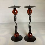 Pair of spiral candlesticks and beads
