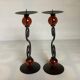 Pair of spiral candlesticks and beads