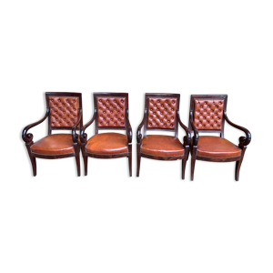 suite de 4 fauteuils époque Restauration cuir et acajou