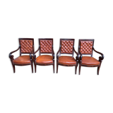 Suite of 4 armchairs period Restoration leather and mahogany