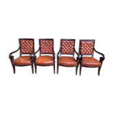 Suite of 4 armchairs period Restoration leather and mahogany
