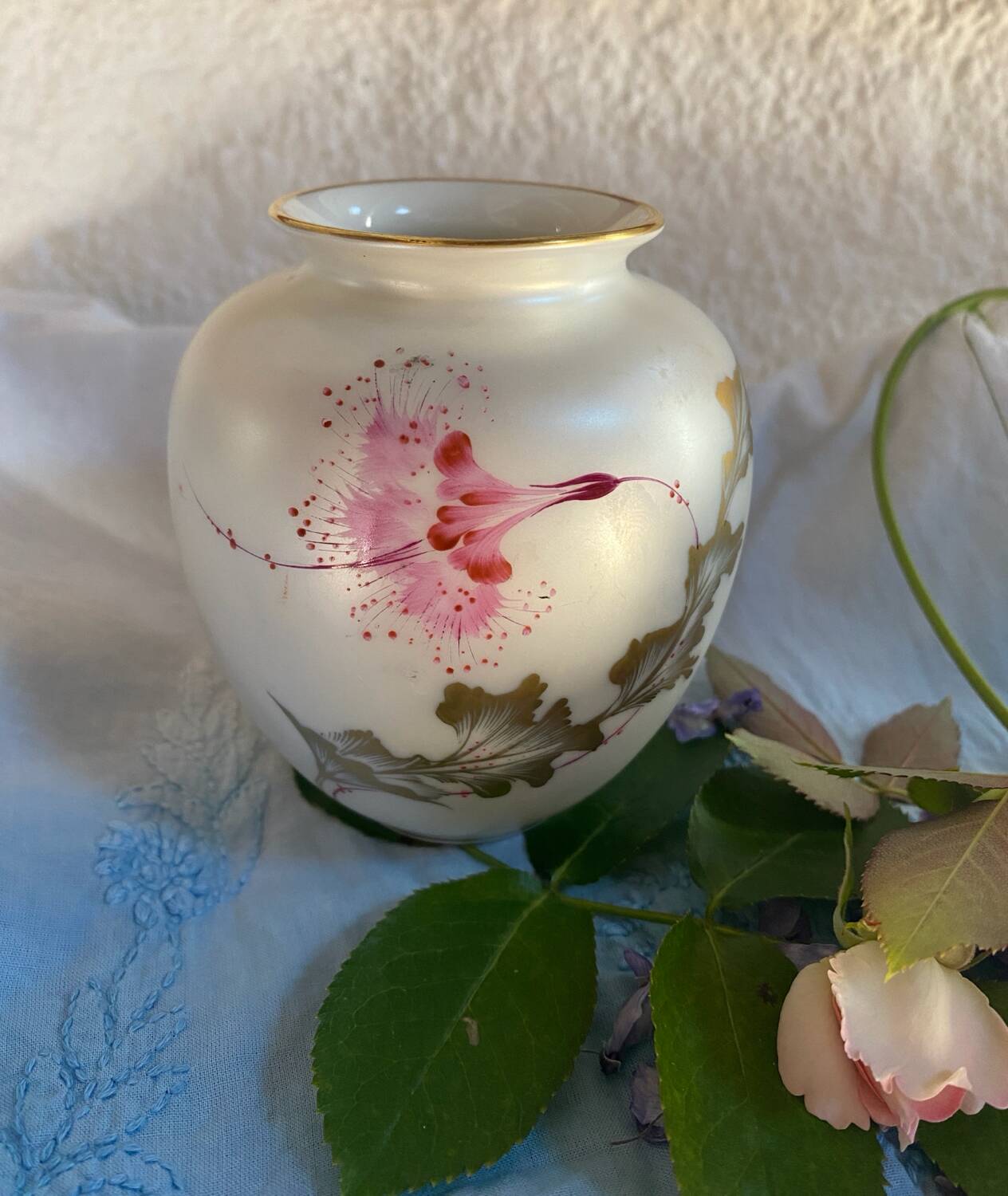 Hand-painted pearlescent porcelain vase