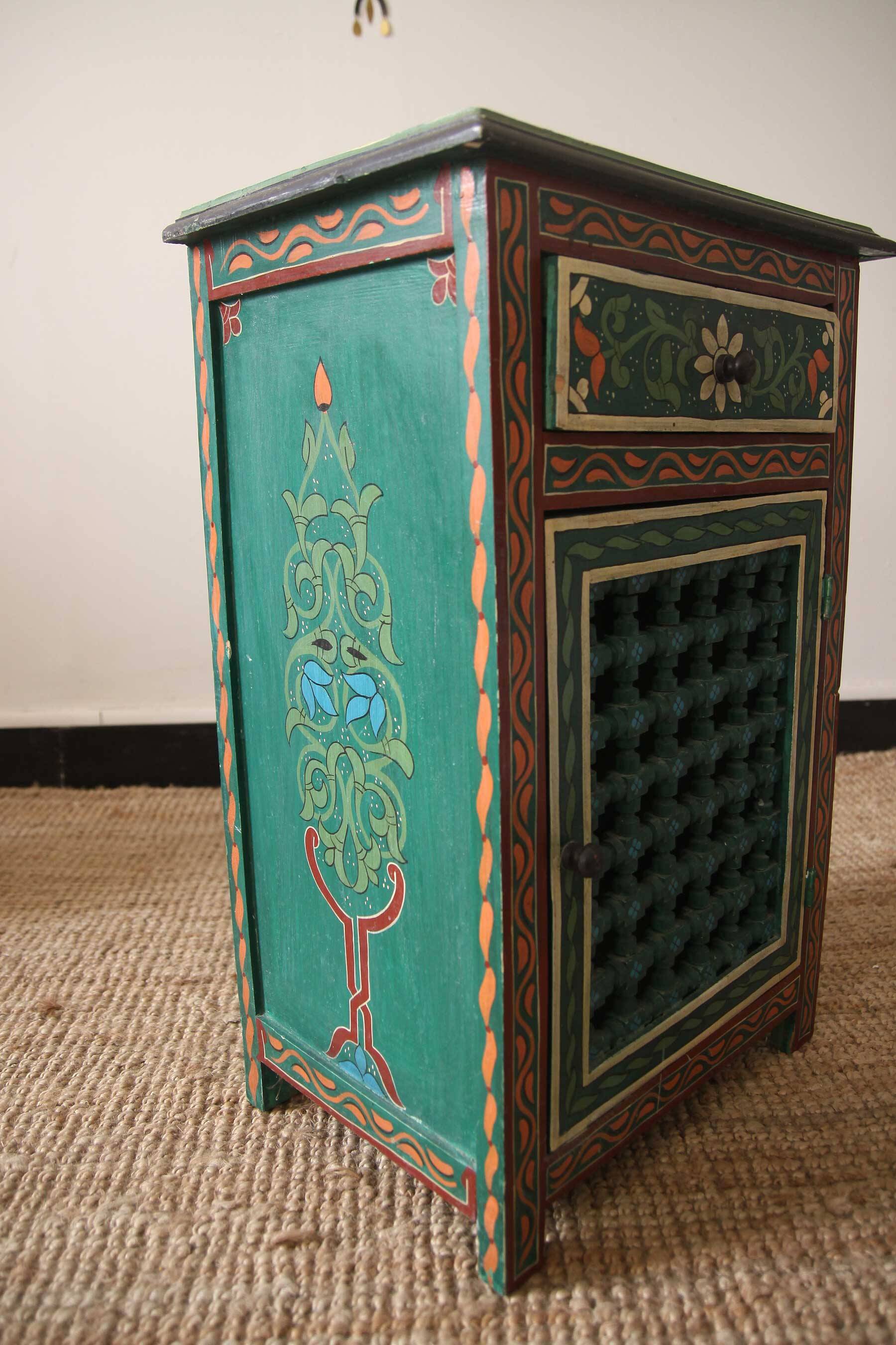 Hand painted wooden bedside table
