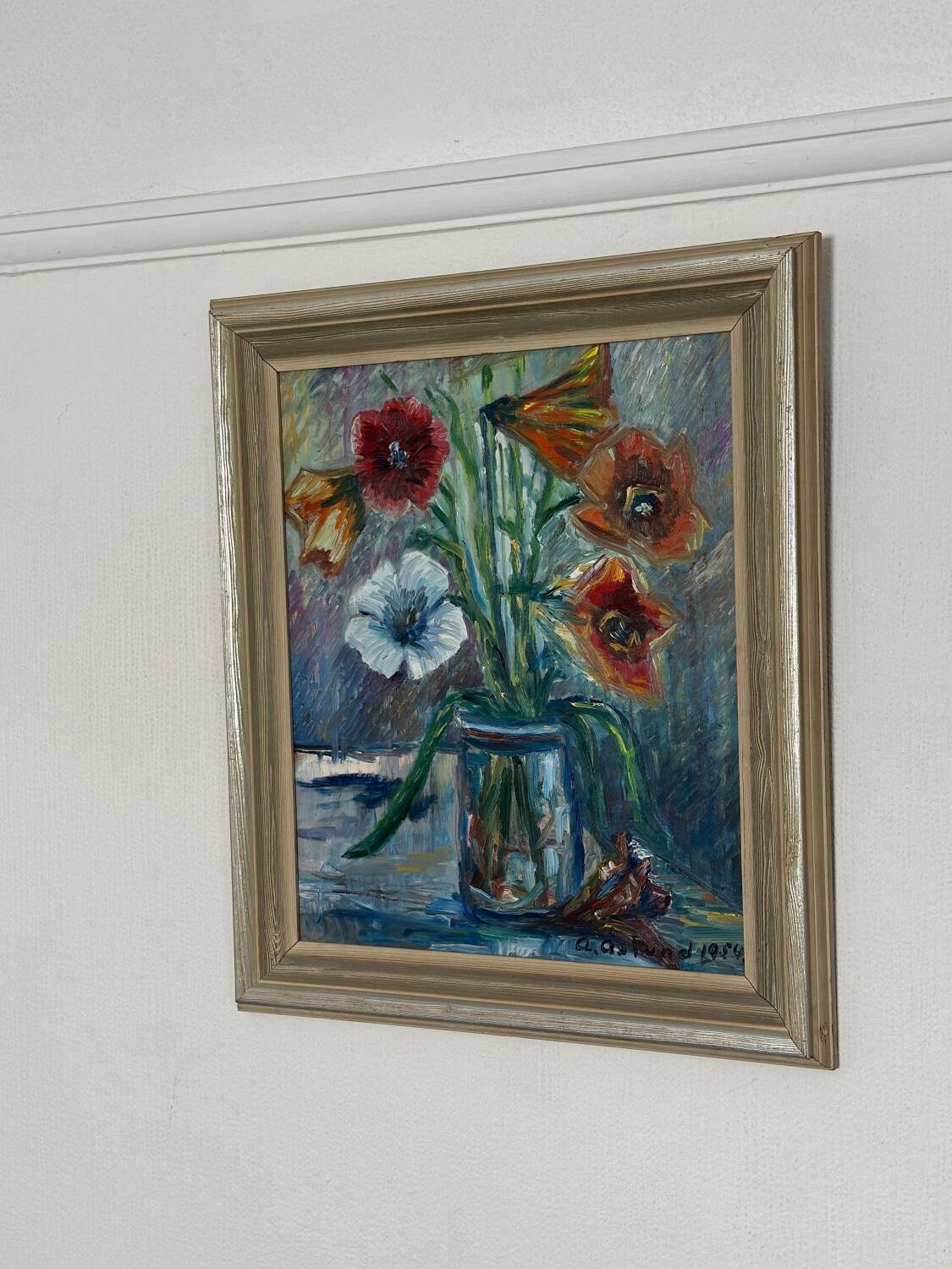 Swedish Oil on Panel – “Flower Still Life” by A. Åslund – Dated 1954