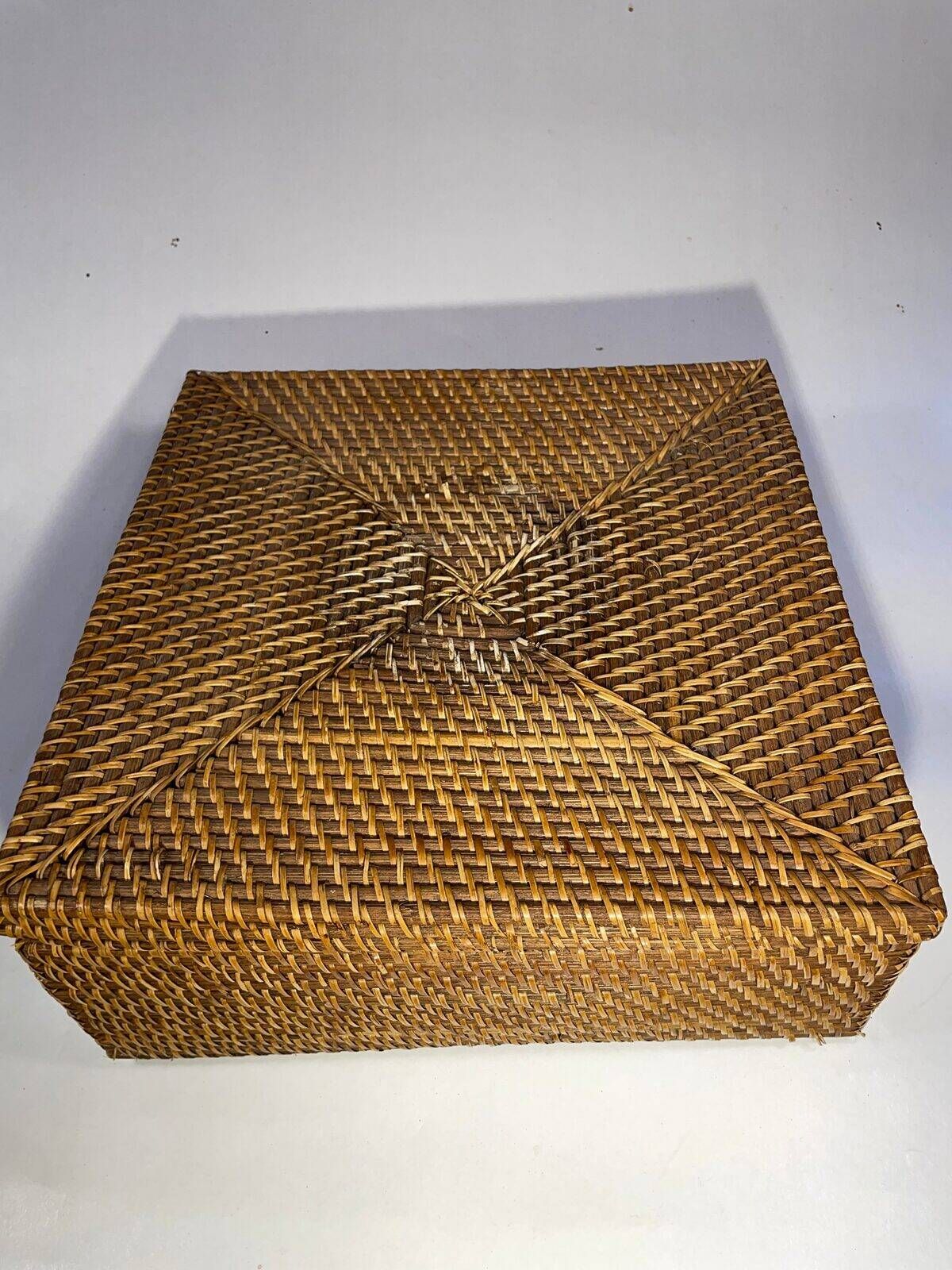 Vintage woven rattan storage box with compartments
