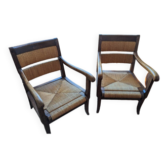 Pair of Basque straw armchairs from the 1940s