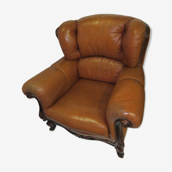 Louis XV style tawny leather chair