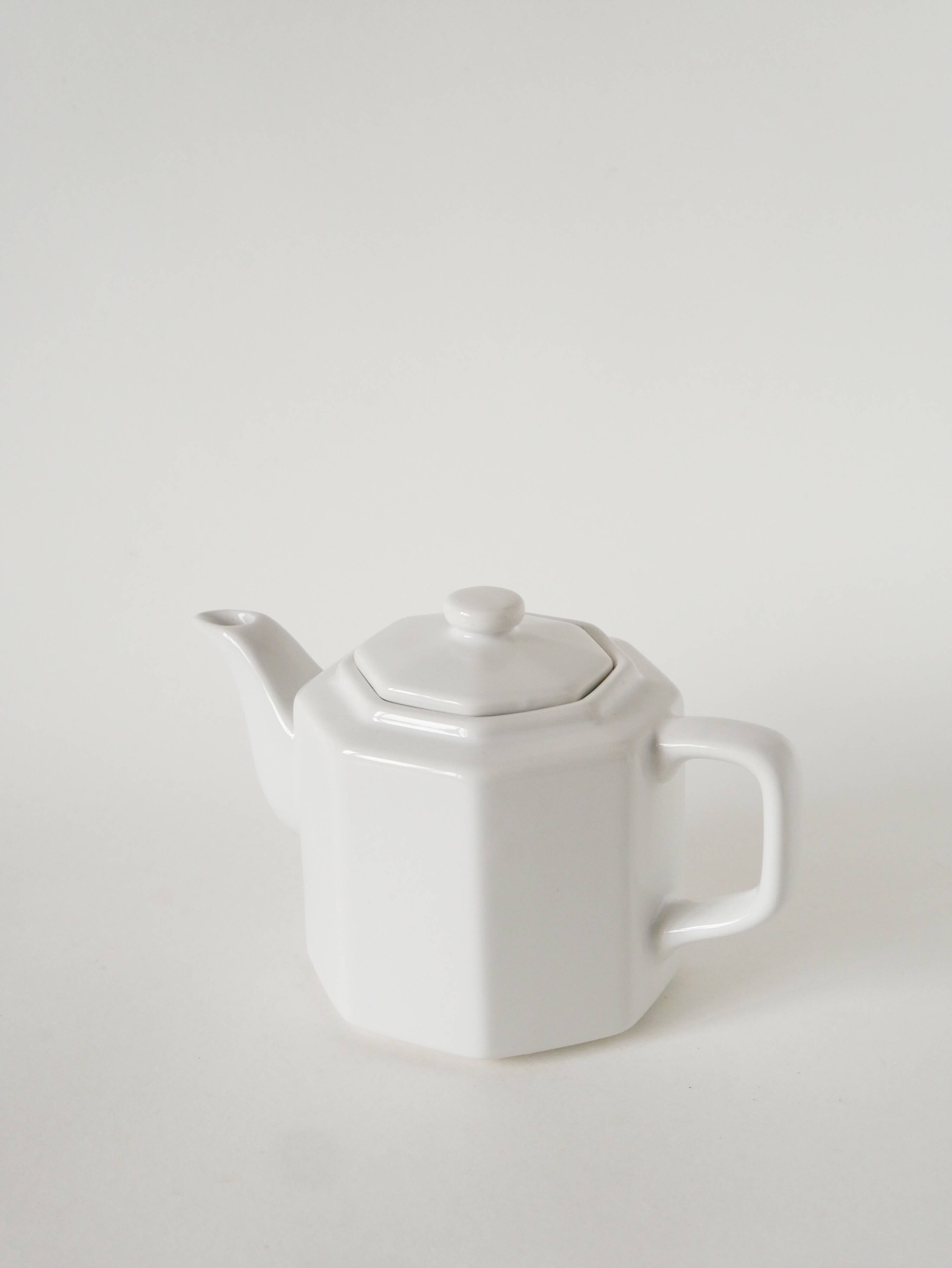 Large faceted ceramic teapot, White, 1950
