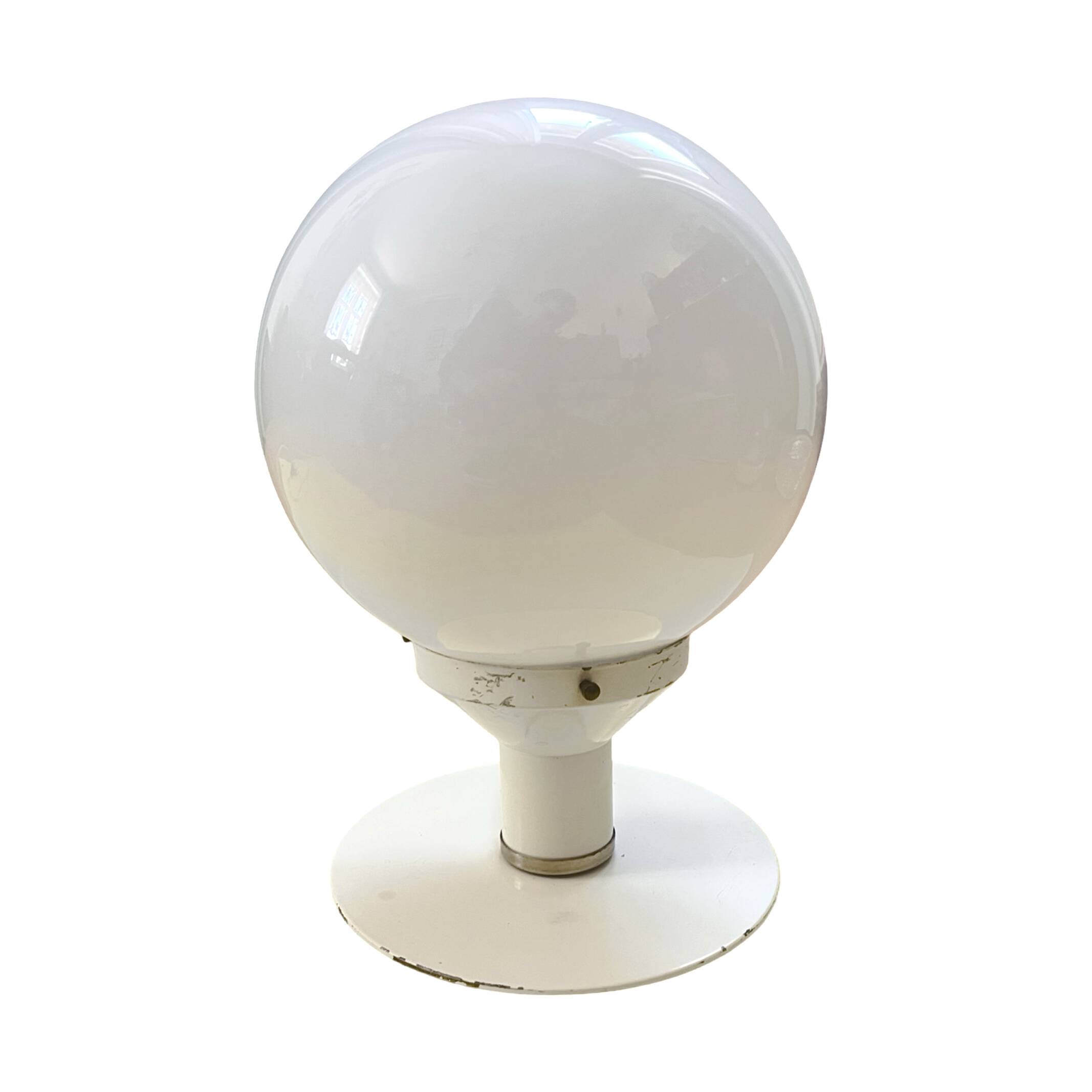 White, spherical space age table lamp, Poland 1980s.