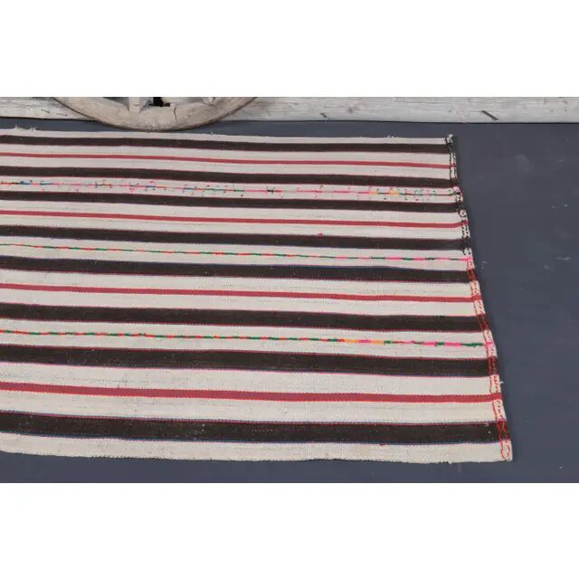 Vintage Turkish Hand-Knotted Wool Cotton Beige Kilim Area Rug 158x217