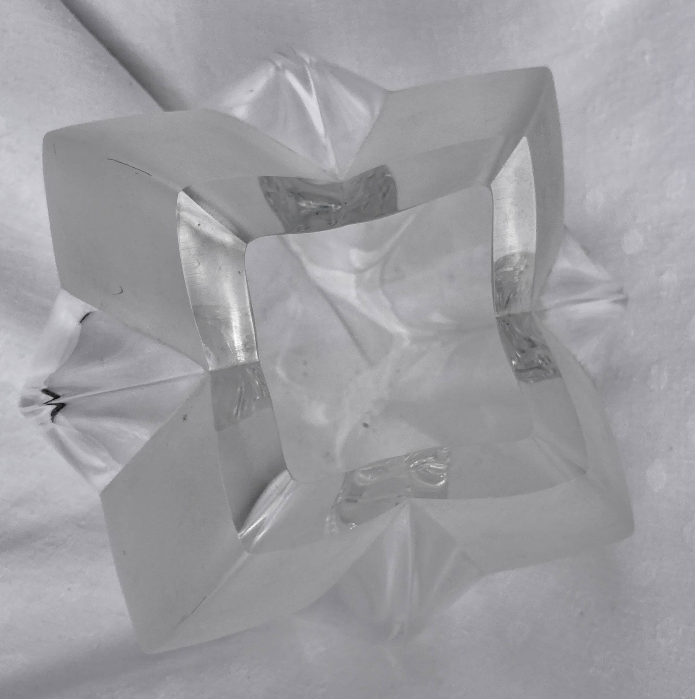 Polylobed crystal vase, partly satin-finished, art glass vintage design, 70s