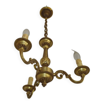 French Vintage Mid-Century Bronze 3-Light Traditional Style Chandelier