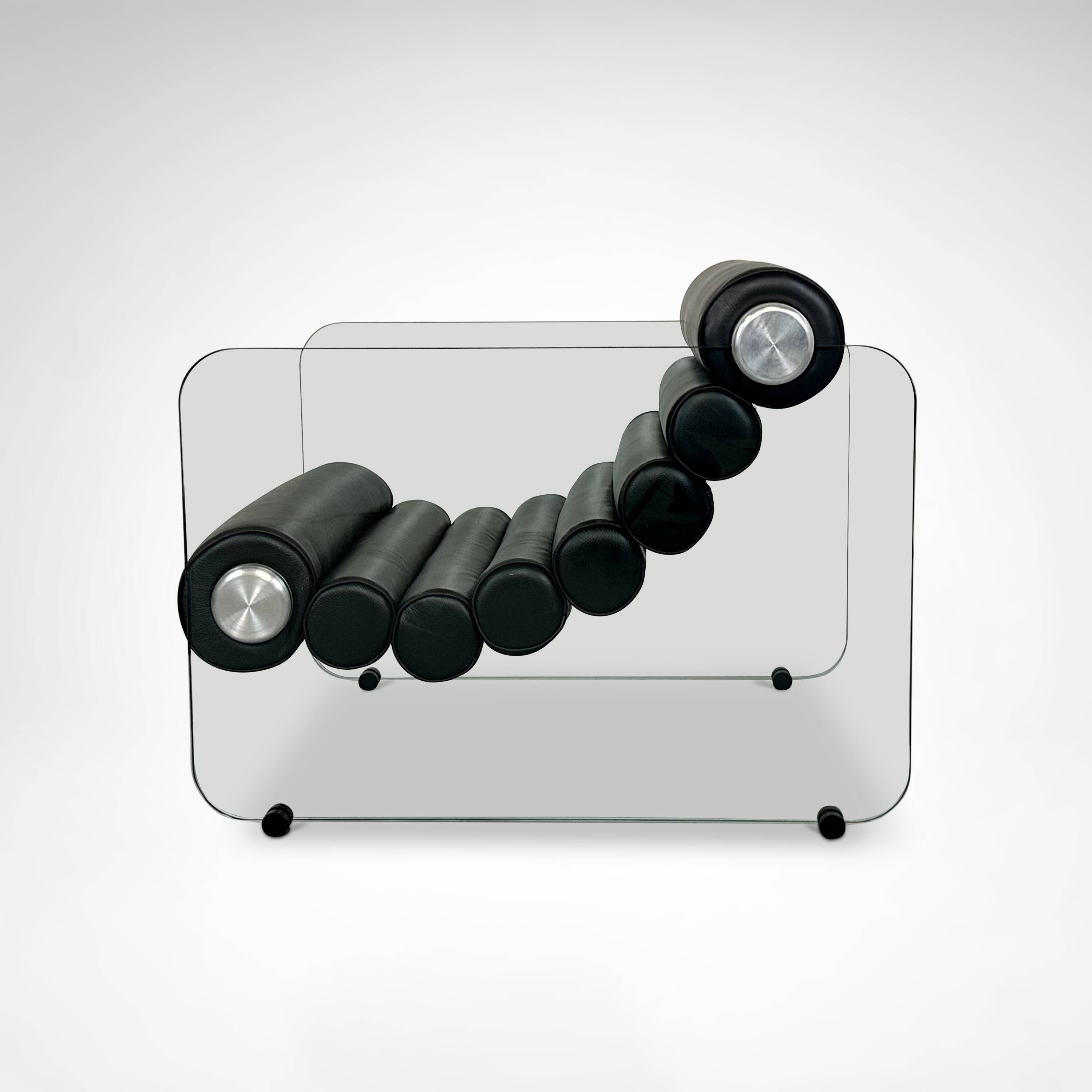 Hyaline leather and glass armchair by Fabio Lenci for Comfortline Italy 196.