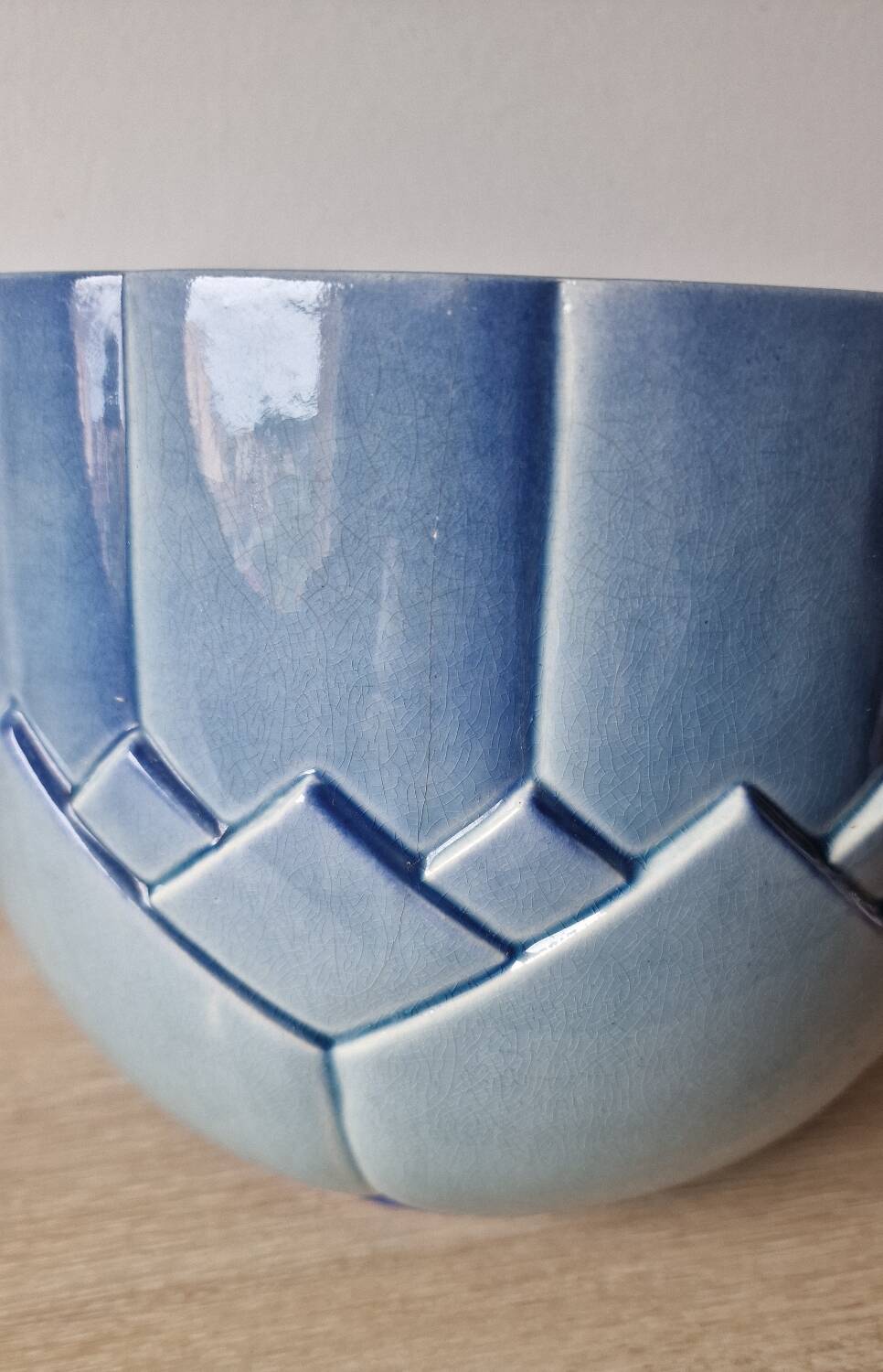 Large blue Art Deco Sarreguemines flowerpot