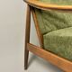 Fauteuil scandinave – revêtement vert, bois de hêtre, vintage