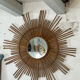 Large sun mirror in rattan