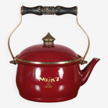 Vintage teapot, maxim's paris teapot, red enameled teapot, kettle, germany fissler asta