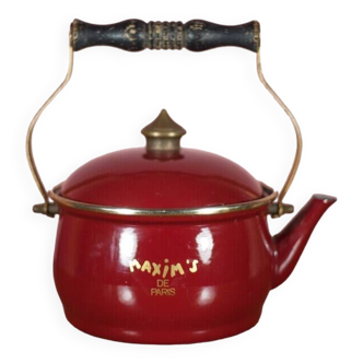 Vintage teapot, maxim's paris teapot, red enameled teapot, kettle, germany fissler asta