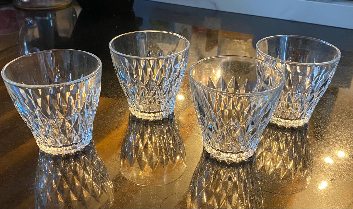 4 Vereco diamond-pointed glass glasses from the 60s