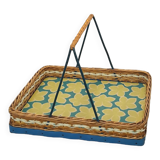 Rattan tray with handle and vintage flowers