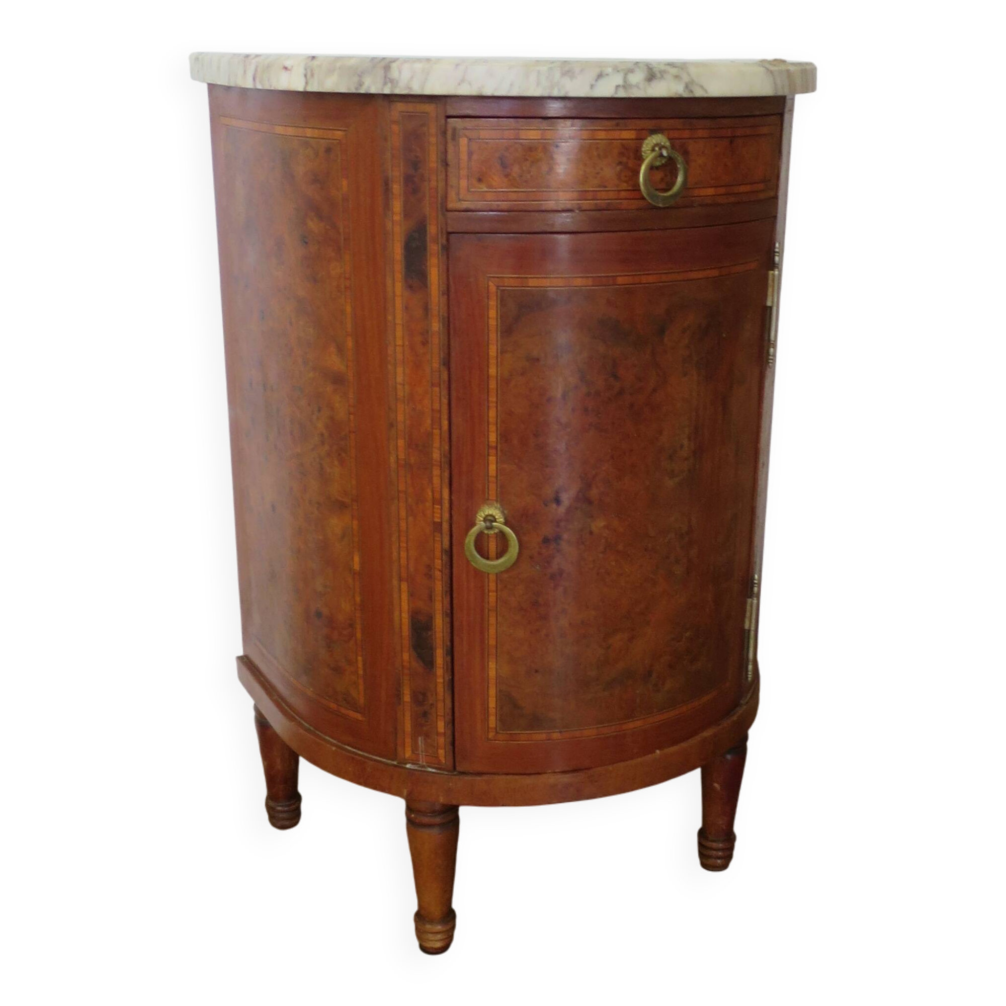 Small chest of drawers - Half-moon table - Louis XVI style - Elm burr veneer - Pla