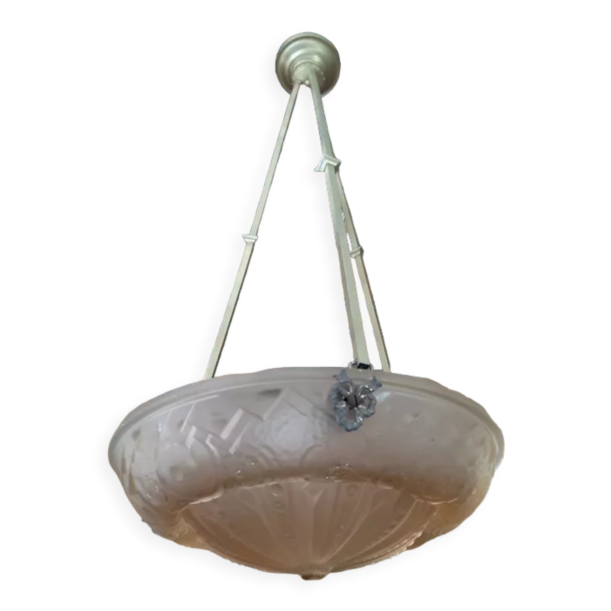 Chandelier Muller Lunéville golden support saucer pink glass paste DP 1122321