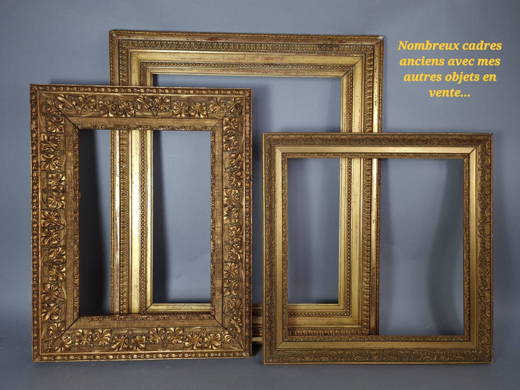 Old square frame 27x27 foliage 24x24 cm gilded stucco wood + glass SB113