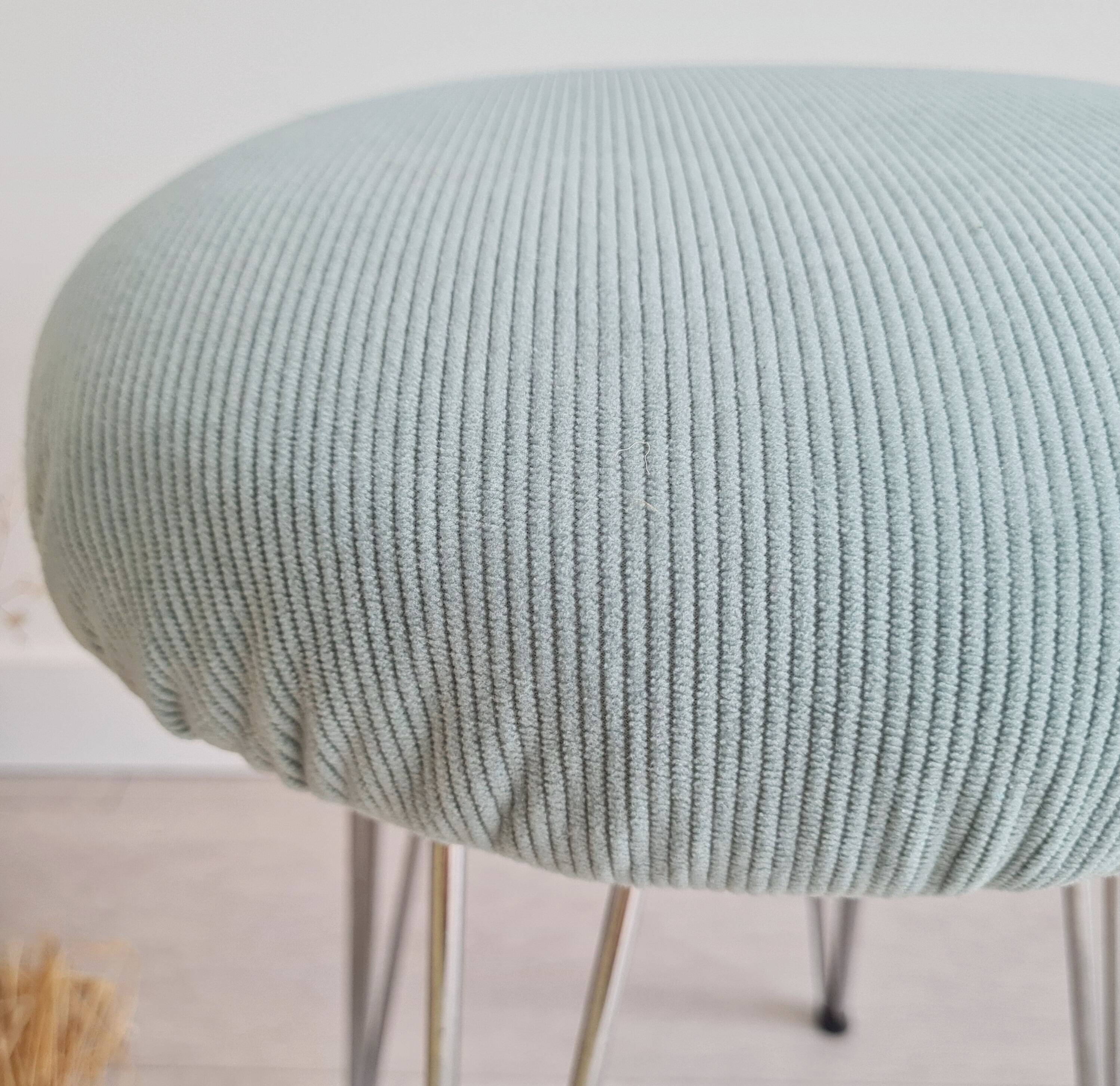 Vintage metal and blue velvet stool, 1960s.