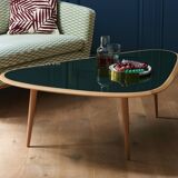 Coffee table fifties wide peacock blue laque Red Edition